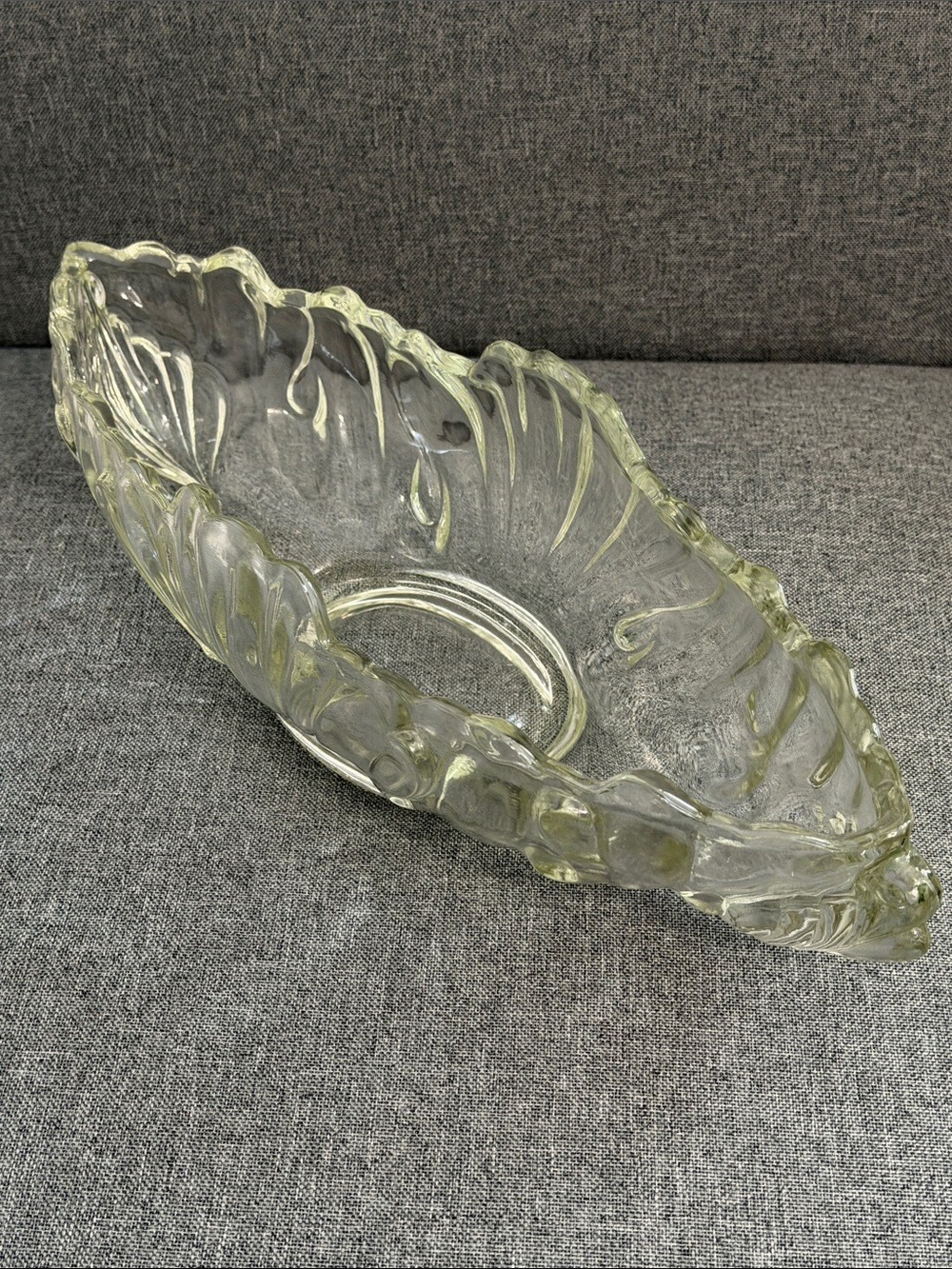Vintage Jeannette Glass Clear Pressed Glass "Gondola" Banana Boat Console Bowl